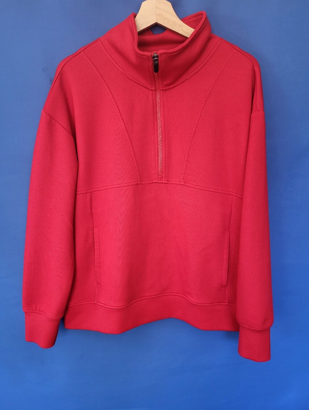 Gaiam 1/2 Zip Medium Oversized Long Sleeve Ribbed Kangaroo Pocket Pullover Top S
